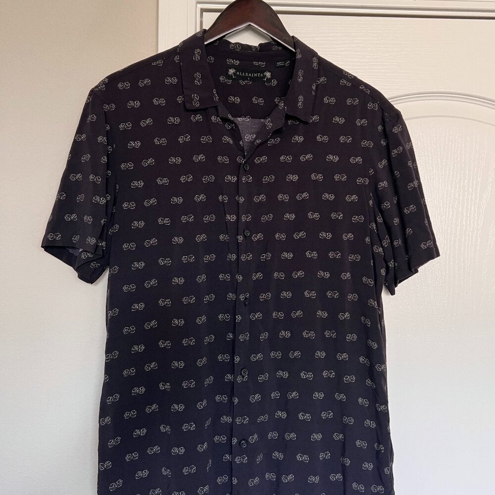 AllSaints Shirt Dice Button Down Camp Collar Snake Eyes